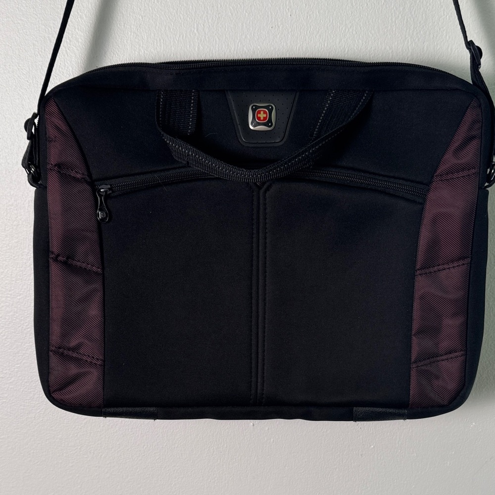 Swiss Gear Stylish Black‎ and Maroon Men's Messenger Crossbody Laptop Bag